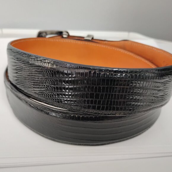 ❤️Rare GREG JENSEN CLINT ORMS STERLING BUCKLE  & LUCCHESE Teju Lizard Belt 31-35 - Picture 4 of 10